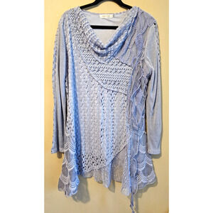 Simply Couture Gray Floral Lace Tunic Top Size XL Fairy Whimsy Boho Artsy Dainty